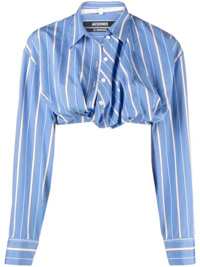 Shop Jacquemus La Chemise Bahia Courte Cropped Shirt In Blue