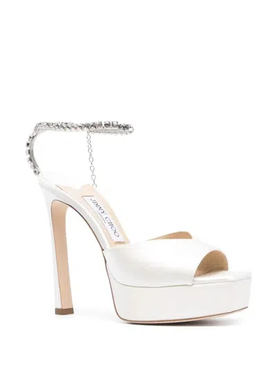 Shop Jimmy Choo Saeda 125mm Sandals Decorated With Crystals In Nude & Neutrals