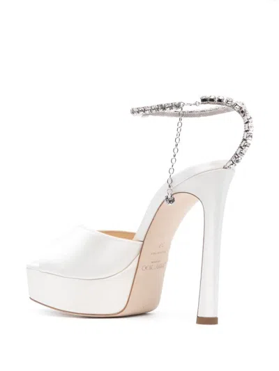 Shop Jimmy Choo Saeda 125mm Sandals Decorated With Crystals In Nude & Neutrals