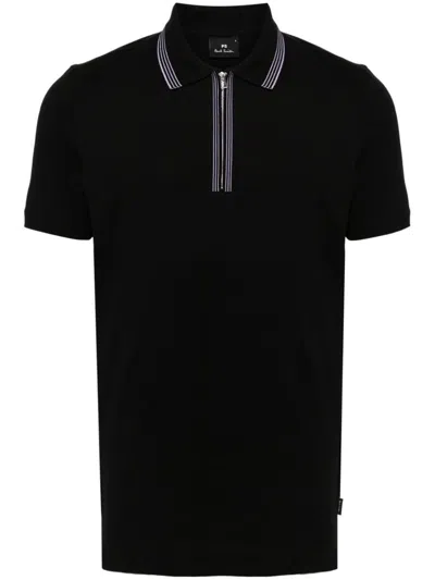 Shop Paul Smith Half Zip Polo Shirt In Black
