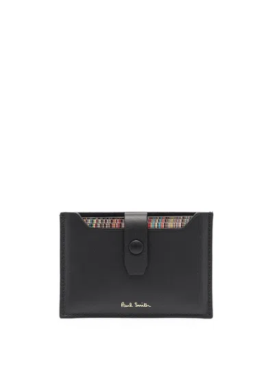 Shop Paul Smith Logo Leather Credit Card Case In Black