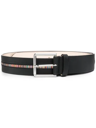 Shop Paul Smith Signature Stripe Leather Belt In Black