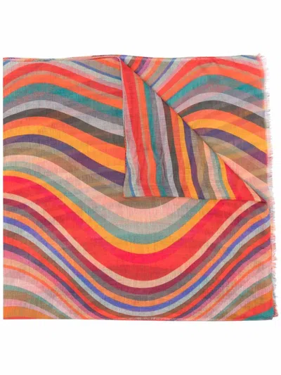 Shop Paul Smith Striped Linen Blend Scarf In Multicolour