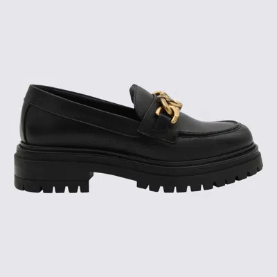 Shop Pinko Black Leather Love Birds Loafers