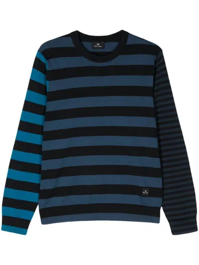Shop Ps By Paul Smith Ps Paul Smith Striped Cotton Crewneck Sweater In Blue