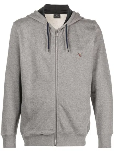 Shop Ps By Paul Smith Ps Paul Smith Zebra Logo Cotton Zip-up Hoodie In Grey