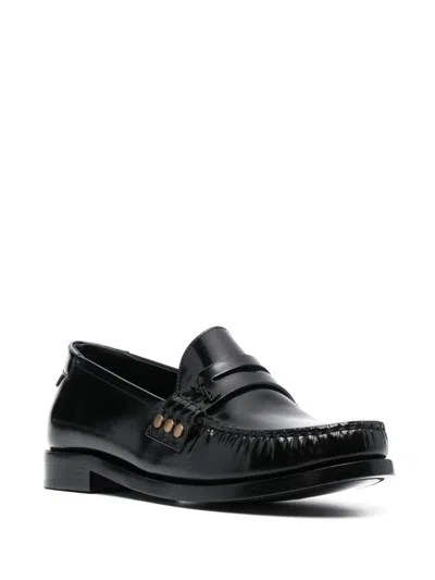 Shop Saint Laurent Le Loafer Leather Moccasins In Black