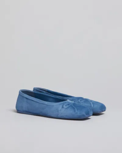 Shop Marni Opal Suede Seamless Little Bow Ballet Flat In Blue