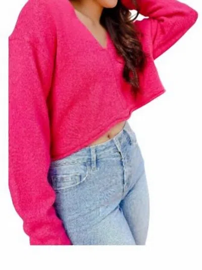 Shop Mustard Seed The It's Giving Soft Cropped Sweater In Hot Pink