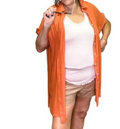 Shop Main Strip Short Sleeve Shacket In Orange