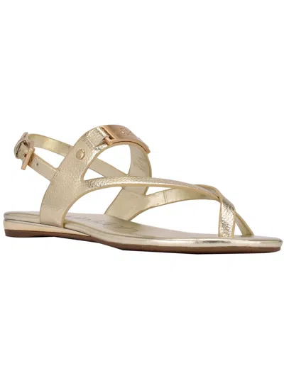 Shop Calvin Klein Sadra Womens Leather Thong Flat Sandals In Gold