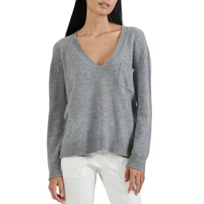 Shop Atm Anthony Thomas Melillo Cashmere Deep V-neck Pocket Sweater In Heather Fog In Multi