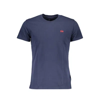 La Martina Elegant Crew Neck Cotton Tee With Embroidery In Blue