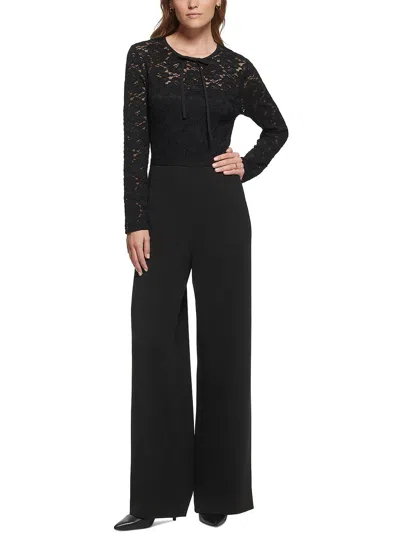 Shop Karl Lagerfeld Womens Lace Bodice Long Sleeve Jumpsuit In Black
