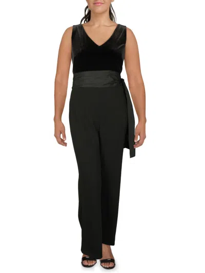 Shop Lauren Ralph Lauren Womens Velvet/crepe Long Sleeves Jumpsuit In Black
