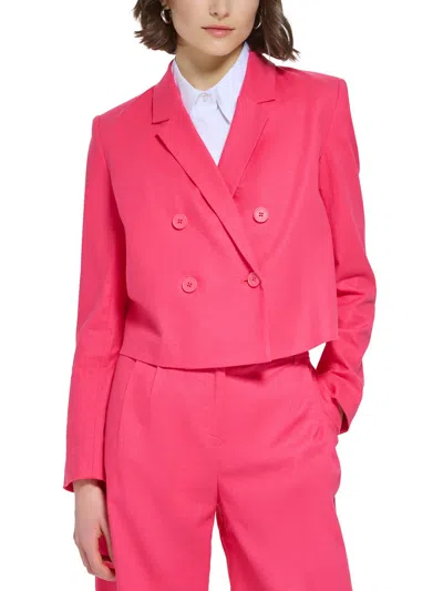 Shop Calvin Klein Petites Womens Linen Short Double-breasted Blazer In Pink