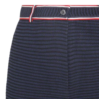 Shop Thom Browne Navy Blue Cotton Blend Shorts