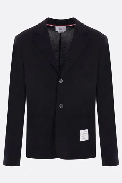 Thom Browne Logo Patch Single-breasted Blazer In Blue
