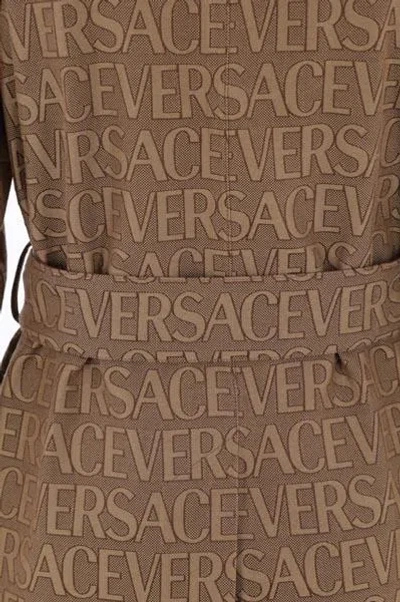 Shop Versace Coats In Brown+beige