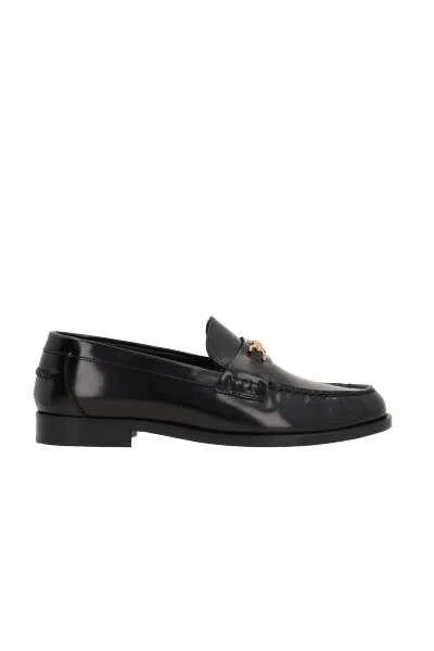Shop Versace Flat Shoes In Black+ Gold