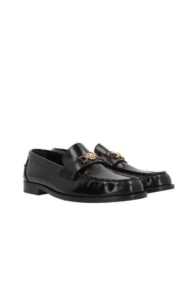 Shop Versace Flat Shoes In Black+ Gold