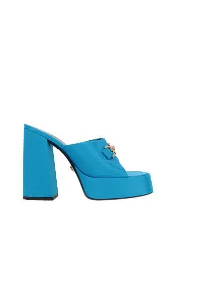 Shop Versace Sandals In Mediterranean Blue+ Gol
