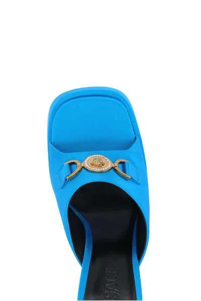 Shop Versace Sandals In Mediterranean Blue+ Gol