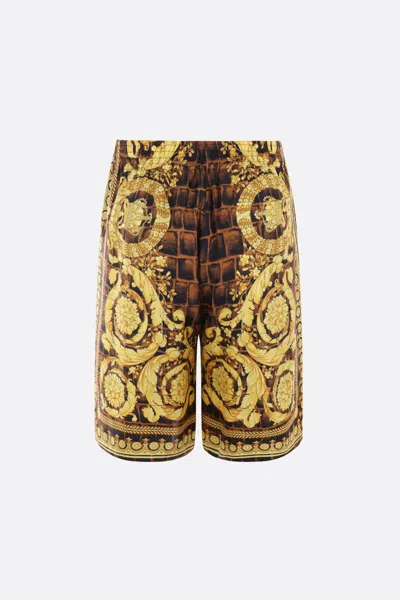 Shop Versace Shorts In Camel+black+gold