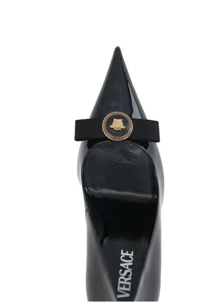 Shop Versace With Heel In Black+ Gold