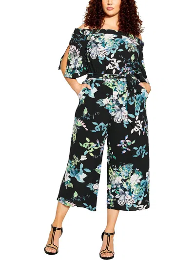 Shop City Chic Plus Kalani Womens Off-the-shoulder Wide Leg Jumpsuit In Multi