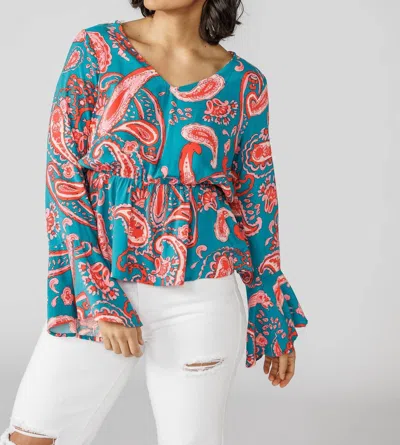 Shop Andree By Unit Juno Paisley Blouse In Teal And Pink In Multi
