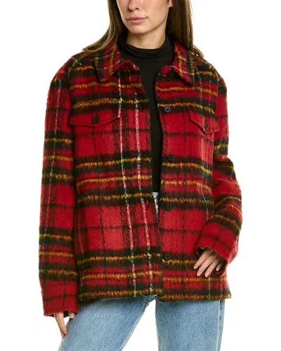 Shop Allsaints Rosey Check Wool-blend Jacket In Red