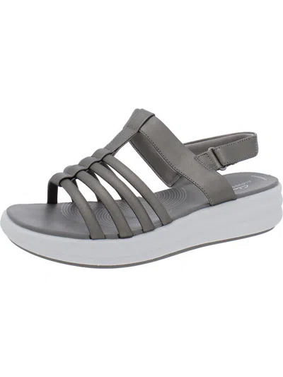 Shop Cloudsteppers By Clarks Womens Faux Leather Metallic T-strap Sandals In Grey