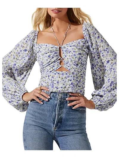 Shop Astr Womens Floral Print Keyhole Blouse In Multi