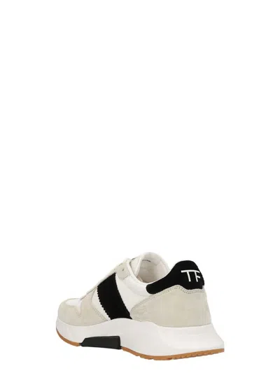 Shop Tom Ford Ivory And White Canvas And Suede Sneakers