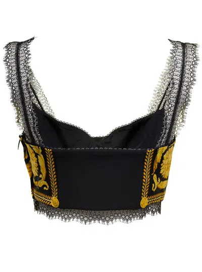 Shop Versace Yellow Baroque-print Cropped Top In Silk Woman