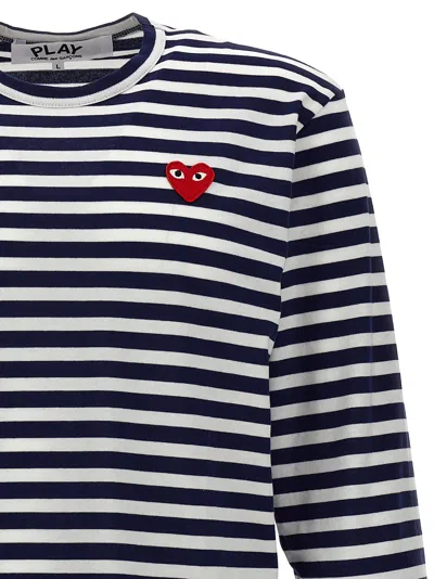Comme Des Garçons Play Logo Striped T-shirt With Round Neck And Long Sleeves