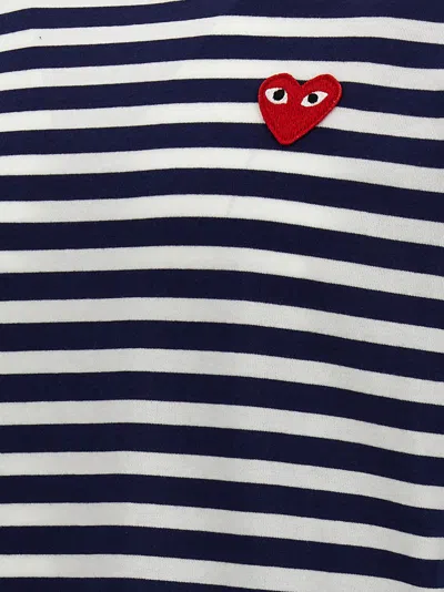 Comme Des Garçons Play Logo Striped T-shirt With Round Neck And Long Sleeves