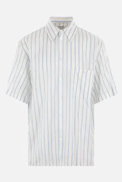 Shop Bottega Veneta Shirts In Offwhite+paleblue
