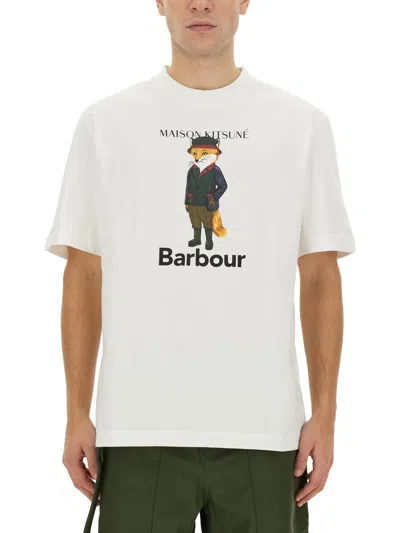 Shop Maison Kitsuné X Barbour Beaufort Fox Print T-shirt In White