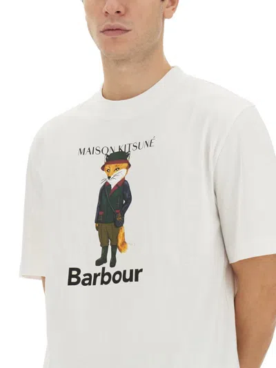 Shop Maison Kitsuné X Barbour Beaufort Fox Print T-shirt In White