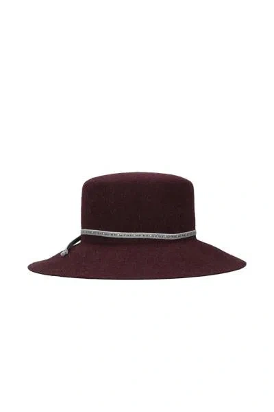 Shop Maison Michel Hat In Mixed Burgundy