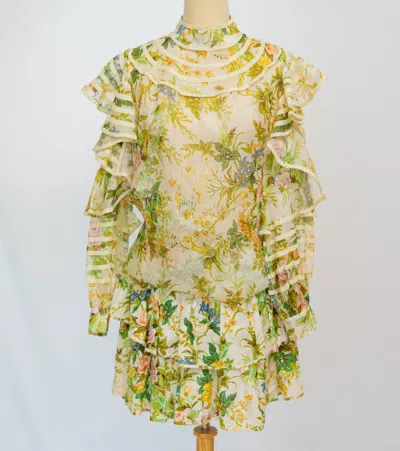 Pre-owned Alemais Floral-print Ruffle-detailing Blouse
