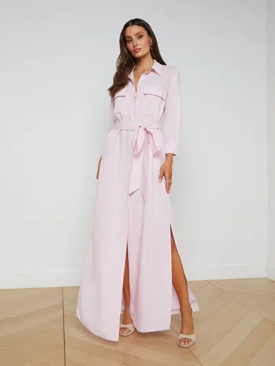 Shop L Agence Cameron Linen-blend Shirt Dress In Lilac Snow