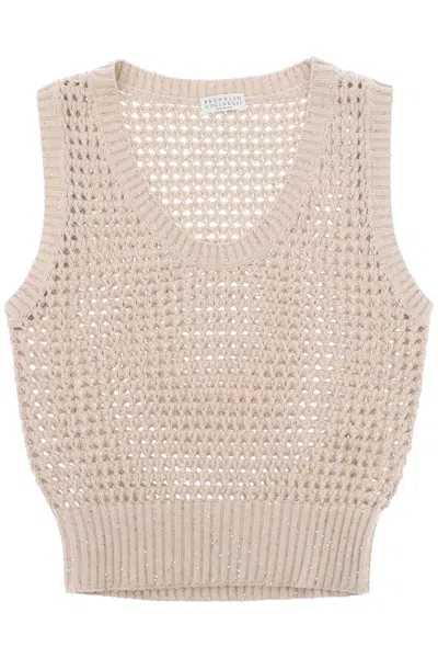 Shop Brunello Cucinelli Knit Top With Sparkling Details Women In Cream