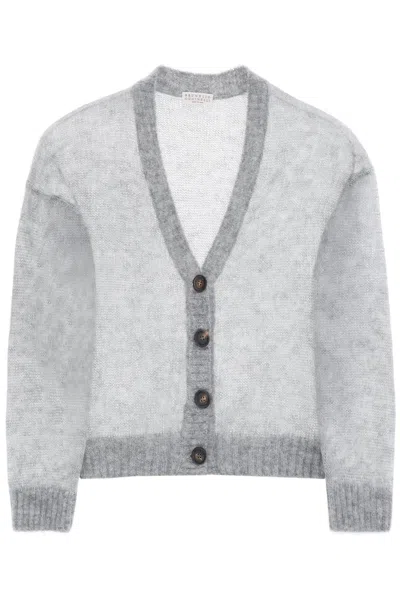 Shop Brunello Cucinelli Short Wool And Mohair Cardigan Women In Gray
