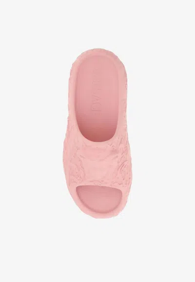 Shop Versace 3d Medusa Rubber Slides In Pink