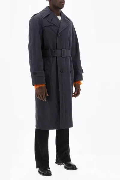 Shop Maison Margiela Double-breasted Trench Coat In Cotton Men In Blue