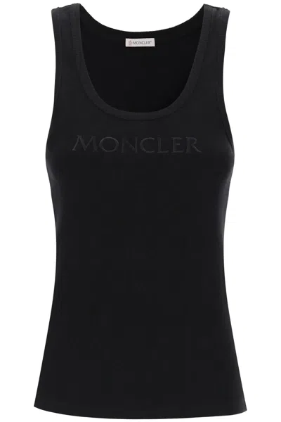 Shop Moncler Sleeveless Ribbed Jersey Top Women In Black