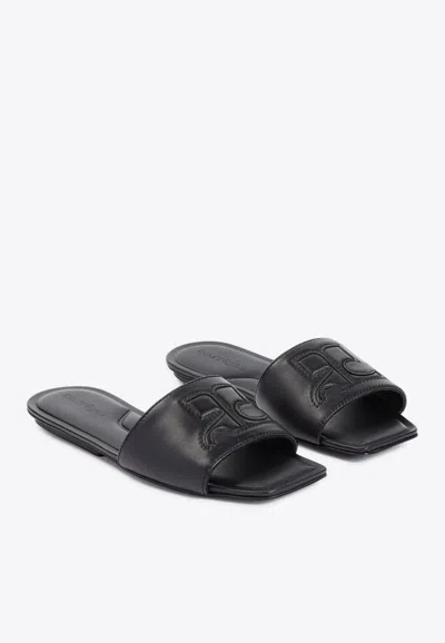 Shop Courrèges Ac Leather Slides In Black